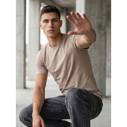 Jasnobrązowy bawełniany bez nadruku t-shirt męski Denley 0001