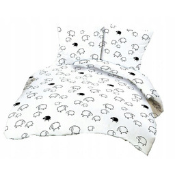 Pościel z kory 160x200 biała baranki czarne zapinana