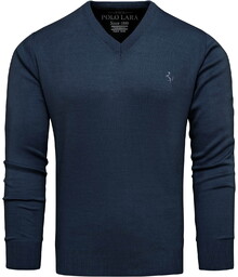 Sweter męski w serek kolor jeans Recea