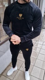 Dres welurowy czarny męski złote logo Furia