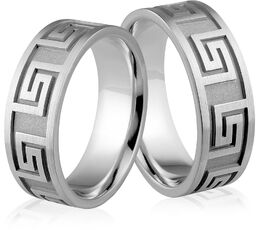 Obrączki ślubne z białego złota wzór grecki -