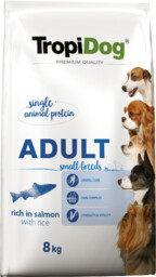TROPIDOG Premium Adult Small Breeds bogaty w łososia