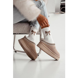 Skarpetki damskie bawełniane frotte z centkowaną kokardką kremowe