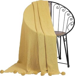 Penguin Home Dzianinowy koc z pomponami, 100% bawełna,