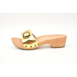 Pakamera Płaskie drewniaki ze skóry i drewna