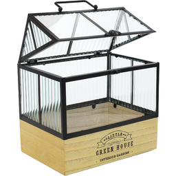 Atmosphera Mini szklarnia domowa, na drewnianej podstawie