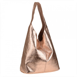 Torebka worek skórzana shopper bag różowe złoto metalik