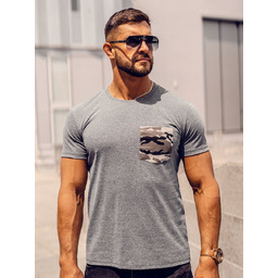 Grafitowy t-shirt męski z kieszonką z nadrukiem moro