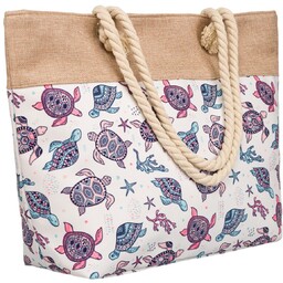 Wzorzysta torba plażowa shopper wzór żółwie, beżowy