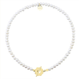 Choker perłowy z pozłacanym zapięciem kwiatem elegancki naszyjnik