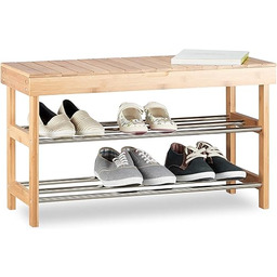 Relaxdays Ławka do przechowywania butów, bambusowy stojak
