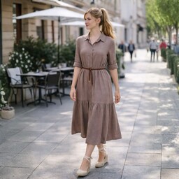 Sukienka Damska Koszulowa Włoska Beżowa