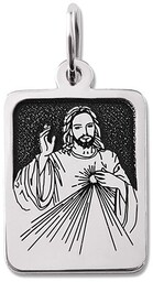Medalik prostokątny srebrny z wizerunkiem Jezusa Miłosiernego