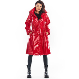 Czerwona Winylowy Płaszcz z Wysokim Kołnierzem