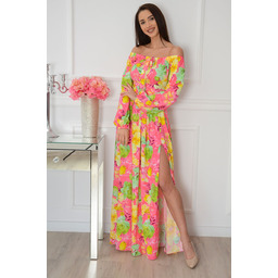 Sukienka maxi hiszpanka w żółte kwiaty róż Alisa