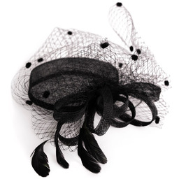 Fascynator Toczek Z Woalką Piórami Kokardą Lniany Weselny