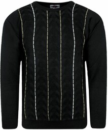 Sweter Czarny w Pionowe Paski, Okrągły Dekolt (U-neck)