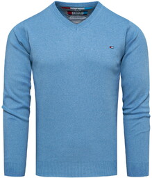 Sweter męski w serek niebieski Recea