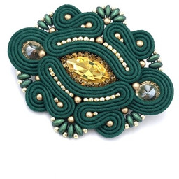 Pakamera Broszka sutasz złoto zielona Loria klasyczna wieczorowa