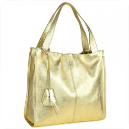 Duża torebka włoska shopper bag złota metaliczna skóra