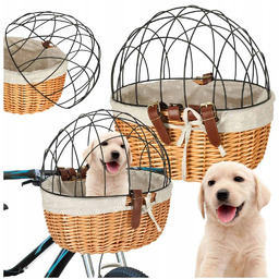 Koszyk wiklinowy na rower z kratką metalową transporter