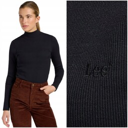 Lee Mock Neck elastyczny bawełniany dopasowany czarny damski