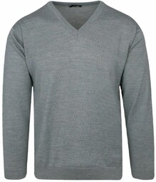 Sweter Jasny Szary, Dekolt w Serek (V-neck), Męski