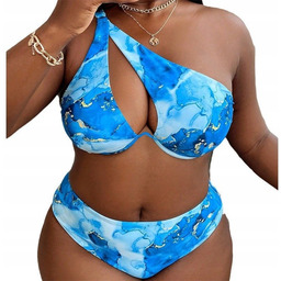 Strój Kąpielowy Plus Size Marmurkowy Kobiecy Niebieski
