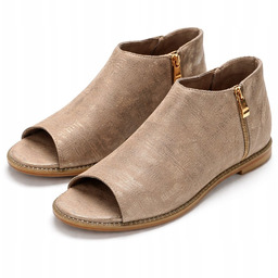 Beżowe botki damskie open toe - eleganckie