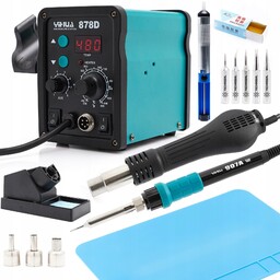 Stacja Lutownicza 2W1 740W Yihua 878D Duży Zestaw