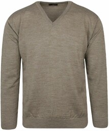 Sweter Beżowy, Dekolt w Serek (V-neck), Męski -