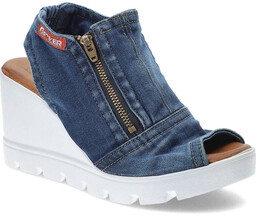 Jeansowe Sandały Artiker Modne Buty Na Koturnie