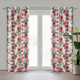 Eurofirany Zasłona 140x250 Petra biała różowa kwiaty gotowa