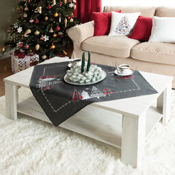 Markizeta Obrus serweta świąteczna 85x85 007 szara Choinkowy