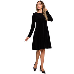 Czarna Trapezowa Sukienka z Weluru