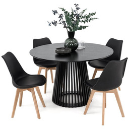 Stół Okrągły 120CM Czarny YY5940 + 4 Krzesła