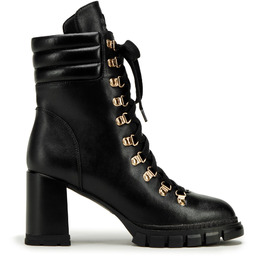 Botki ze skóry z pikowaną wstawką na słupku