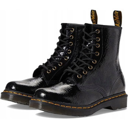 DR MARTENS CZARNE LAKIEROWANE BOTKI DAMSKIE Z ŻÓŁTYM