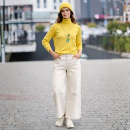 Sweter Golf Damski Żółty Klasyczny Wysoka Jakość One