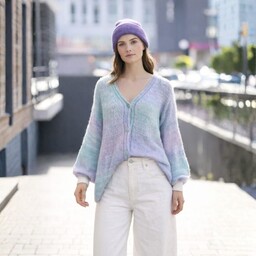 Sweter Kardigan Damski Włoski Miętowo-Fioletowy