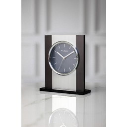 ZEGAR STOJĄCY metalowo-szklany, satynowe wykończenie, srebrno-czarny