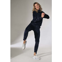 Dresowe Spodnie z Weluru - Granatowe