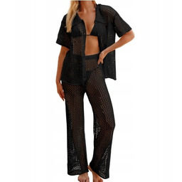 Koronkowy Komplet Plażowy Długie Spodnie Koszulka Na Lato