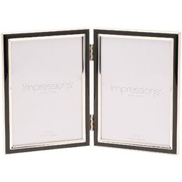 RAMKA NA ZDJĘCIE z srebrno-czarną obwódką, podwójna, nowoczesny