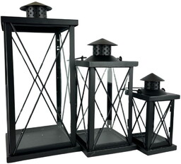 Latarnia metalowa ogrodowa lampion komplet czarny 3szt 40/30/20cm