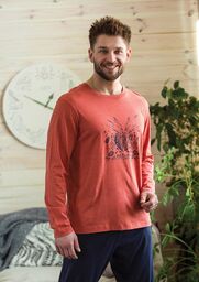 Bawełniana piżama męska z grafiką MNS 860 POMARAŃCZOWY/GRANATOWY