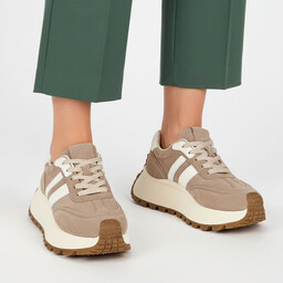 S.Barski Sneakersy damskie, cholewka skóra naturalna zamszowa kontrastowe