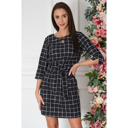 Sukienka z szarfą w białą kratę czarna Brook