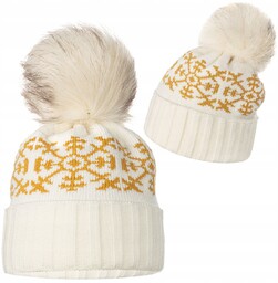 Ecru Damska Czapka Zimowa Z Pomponem Miodowe Żółte