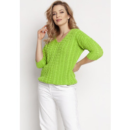 Delikatny Sweterek Zdobiony Warkoczami - Zielony